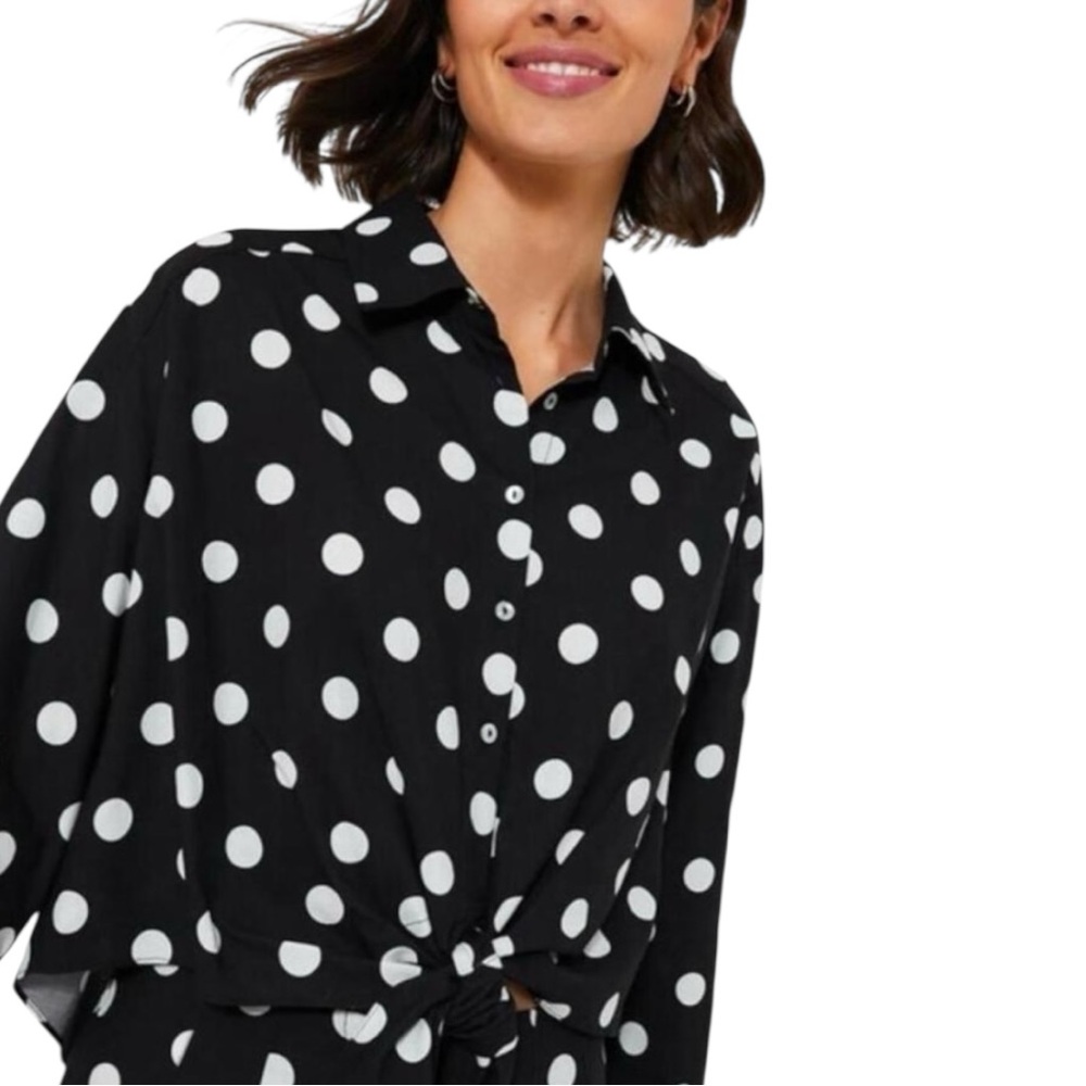 NWT Tuckernuck Black White Polka Dot Juliana Tie Front Shirt Oversized - XXL